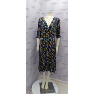 Imagem de Vestido midi  Estampado viscomalha com manga e decote .cor única  tam 