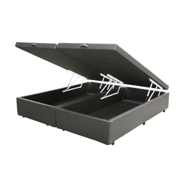 Imagem de Cama Box com Baú Casal Baú Blindado Bipartido Madeira Sintético Cinza Homequeen