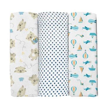 Imagem de Kit Manta Cueiro Flanelado Estampado Bebê 3 un - 100% Algodão - Bambi 