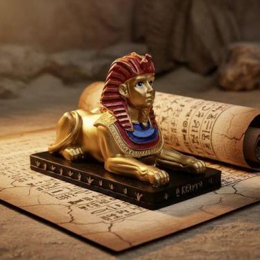 Imagem de Estatueta Esfinge Egípcia Dourada Decorativa Resina Premium! Realista 