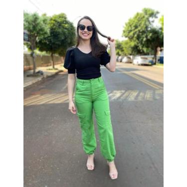 Imagem de Calça Cargo Fem Parachute linho TAM 38 Cor Verde - Vclothing