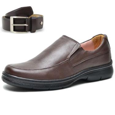 Imagem de Kit Sapato Conforto Antistress + Cinto Social Masculino Couro Marrom  