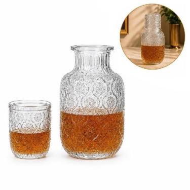 Imagem de Moringa de vidro 500ml com copo e tampa garrafa para agua whisky licor