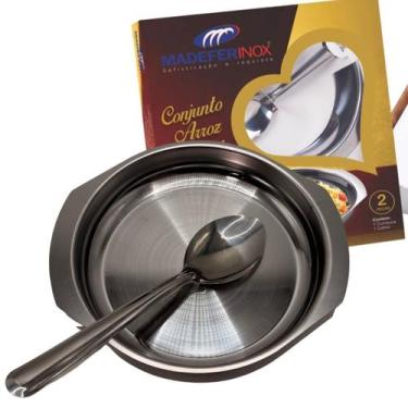 Imagem de Conjunto 2 Peças P/ Tigela Bowl Pote Servir Arroz Aço Inox Premium - M