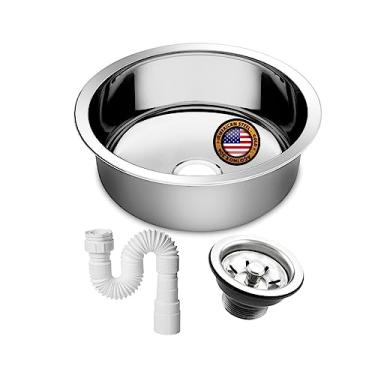 Imagem de Cuba Redonda Cozinha 25 cm Aço Inox 430 Com Válvula E Sifão
