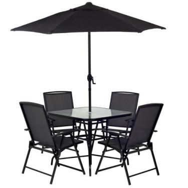 Imagem de Conjunto Mor Chicago Mesa e 4 Cadeiras e Guarda-Sol, Preto