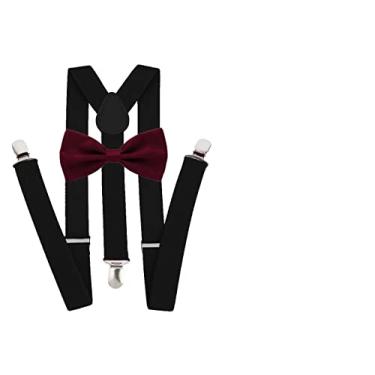 Imagem de Suspensório Preto + Gravata Borboleta Marsala (Preto + Marsala (Bordô), Infantil)