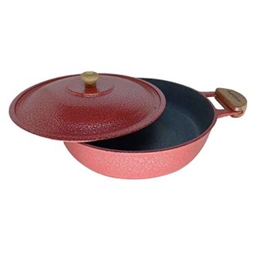 Imagem de Frigideira Alumínio Cerâmica Tampa de Alumínio Leve 26 Cm Vermelha PM