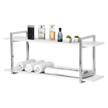 Imagem de Nicho Banheiro Cromado Com Prateleiras Branco 100cm