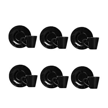 Imagem de Conjunto 6 Xicaras Chá C/Pires Amassada Preto Fosco Scalla Ceramica