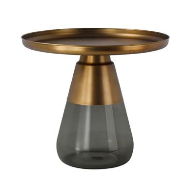 Imagem de Mesa de centro luz nórdica luxo metal vidro mesa de centro redonda simples criativo pequeno apartamento sala de estar Ins estilo mesa lateral mesas de canto (cor: 4)