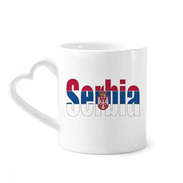 Imagem de Caneca com nome da bandeira do país da Sérvia caneca de café cerâmica copo de coração de vidro