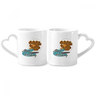 Imagem de Hong Kong Conjunto de canecas de porcelana para casais, bola de peixe chinesa com alça de coração