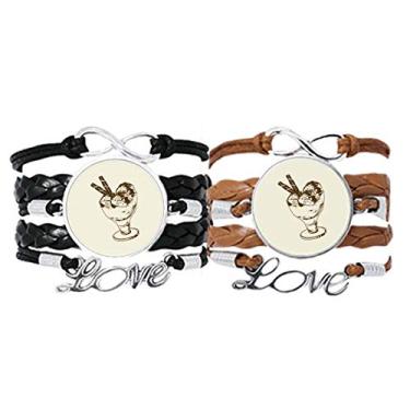 Imagem de DIYthinker Pulseira de bola de sorvete de vidro marrom barra de chocolate pulseira de corda de couro conjunto duplo presente, Não se candidatar