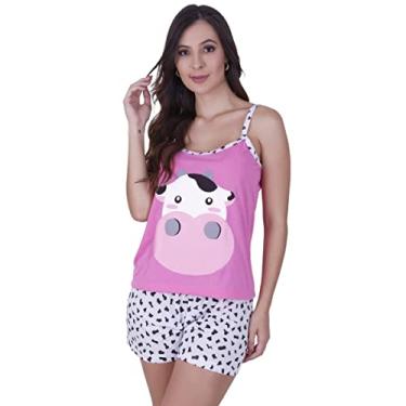 Imagem de Pijama Verão Short Alça Unicórnio Âncora Friends Girafa Vaquinha Flamingo Terra e Mar Tamanho:G;Cor:Transparente;Genero: