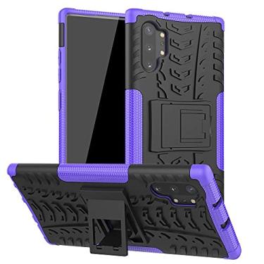 Imagem de Capa protetora de telefone compatível com Samsung Galaxy Note 10 Plus, TPU + PC Bumper híbrido capa robusta de grau militar, capa de telefone à prova de choque com suporte (cor: roxo)
