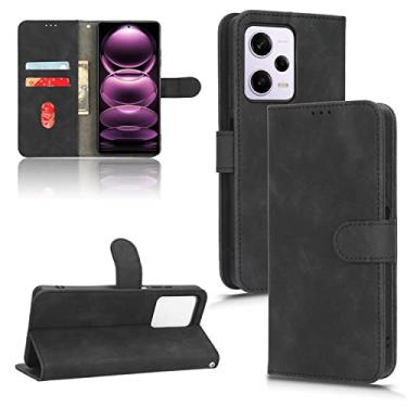 Imagem de Capas de telefone Business Skin Feel compatíveis com Xiaomi Redmi Note 12 12 Pro 5G Capa de couro com slots para cartão Suporte de clipe de carteira à prova de choque (preto, Redmi Note 12 Pro 5G)