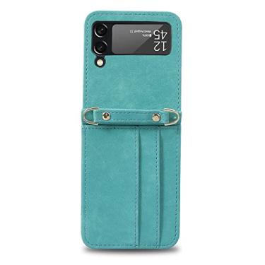 Imagem de Estojo de couro com slot para cartão à prova de choque integrado para Samsung Galaxy Z Flip 3 4 Flip3 5G Capa protetora anti-riscos, verde, para Samsung Z flip4