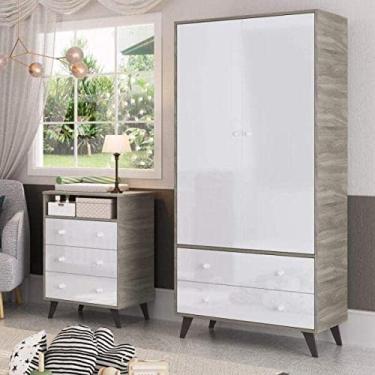 Imagem de Guarda roupa 2 Portas 2 Gavetas Retrô Móveis Percasa Fresno/branco