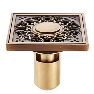 Imagem de Piso de drenagem Ralo antigo Cobre quadrado Arte vintage Piso esculpido Tampa do ralo Chuveiro Ralo de resíduos Banheiro Grades de drenagem Acesso ou varanda Sala de banho