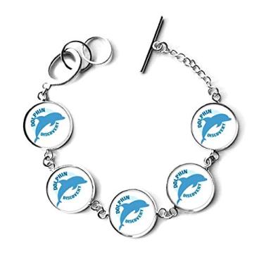 Imagem de Bracelete de corrente com padrão de golfinho simplificado do oceano azul