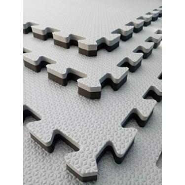 Imagem de Kit 10 Tatames Tapetes EVA Dupla Face Preto e Cinza 50x50x3cm