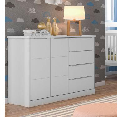 Imagem de Cômoda Infantil Diamante 2 Portas e 4 Gavetas com Cabideiro 100% MDF Cor Cinza - Phoenix Baby