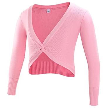 Imagem de Cardigã de dança de manga comprida para meninas para crianças, pulôver, top cropped para collant, rosa, 13-14 Anos