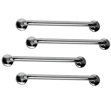 Imagem de Barra de Apoio 60cm Inox Kit 4 unidades Idoso Banheiro Box Acessibilidade Deficiente Cadeirante Suporte Escada Corrimao Resistente Segurança