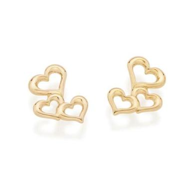 Imagem de Brinco Rommanel Corações Folheado a Ouro 526283, Dourado