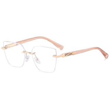 Imagem de Óculos femininos sem aro, lentes quadradas, transparentes, armação de óculos de gato, armação feminina, Moldura marrom dourada