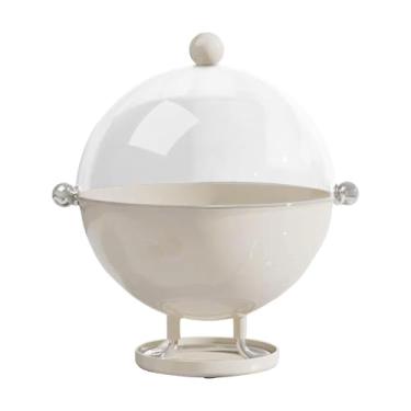 Imagem de Baoblaze Fruteira com tampa, tigela de armazenamento com bandeja de drenagem, recipiente multiuso, cesta de pedestal transparente para cozinha, vegetais, Branco