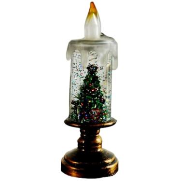 Imagem de Velas sem chamas operadas a pilhas, vela de globo de neve de Natal com luz LED cintilante, velas giratórias para decoração de interiores e exteriores (árvore)