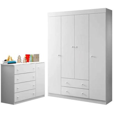 Imagem de Conjunto de Guarda Roupa E Cômoda De Bebê Móveis em MDF Kit 2 Peças - 