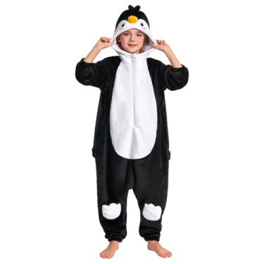 Imagem de OLAOLA Macacão infantil de animal, unissex, pijama de cosplay de pelúcia para meninas e meninos, roupa de dormir de uma peça fantasia de Halloween, Pinguim, 10-12 Years