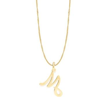 Imagem de Colar Rommanel Banhado Ouro Letra M Grande Elo Grumet 42cm