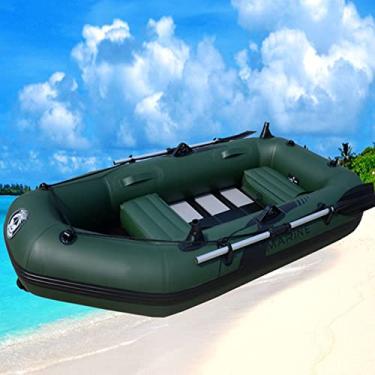 Imagem de LMJYU Bote inflável inflável de água branca, barco inflável de borracha para 3 pessoas por barco de pesca com fundo de prancha, barco inflável com rede de clipe