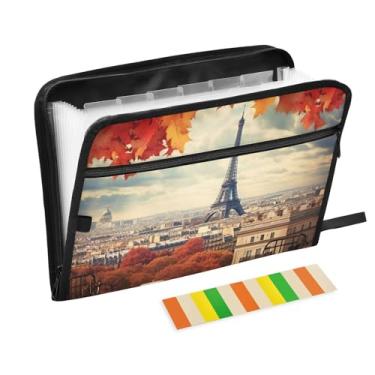 Imagem de Wassud Torre Eiffel no outono, 13 bolsos, organizador de arquivos sanfonados, pastas expansíveis com abas e adesivos, organizador de pastas de documentos de recibo de papel tamanho carta A4 para