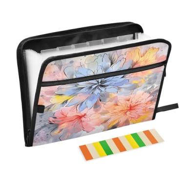 Imagem de CEBUGI Pasta expansível de 13 bolsos, impermeável, sanfonada, organizador de arquivos com etiquetas tamanho A4, organizador de documentos de papel para escola, material de escritório, floral