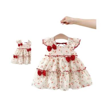 Imagem de Vestido de verão para meninas  Roupa fofa de chiffon sem mangas cereja