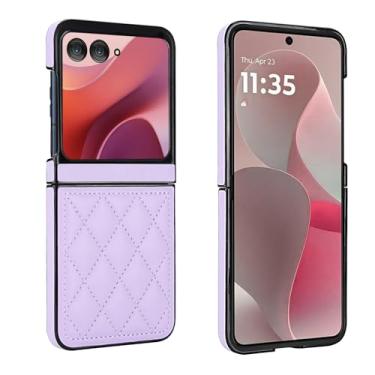 Imagem de Capa para celular Motorola Razr 50, couro macio com padrão luxuoso antichoque, capa de telefone fina, estilo moderno (roxa)
