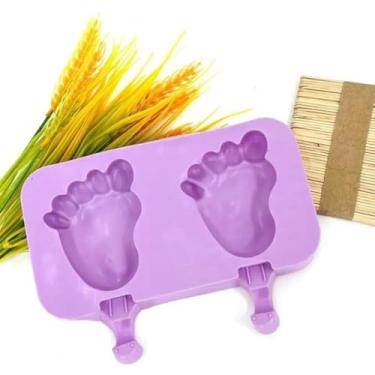 Imagem de Forma Molde Para Picolé Sorvete Em Silicone Pegada Chá de Bebê Aniversário