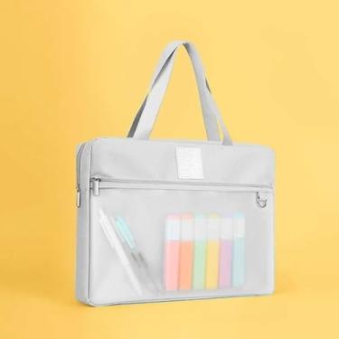 Imagem de Bolsa Executiva com Zíper para Documentos A4, Pasta de Mão Portátil para Estudantes e Escritório, Organizador de Material Escolar e Arquivos para Uso Diário (horizontal-cinze)