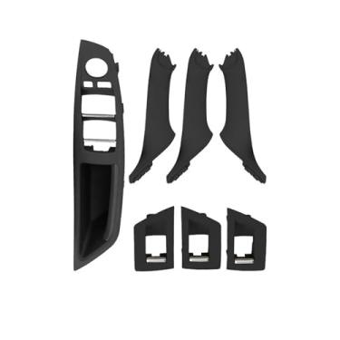 Imagem de Compatível com BMW Série 5 F10 F11 F18 520i 523i 525i 528i 535i 7 PCS Novo painel de interruptor de janela de apoio de braço de porta interior Conjunto de maçaneta de tração(Black)