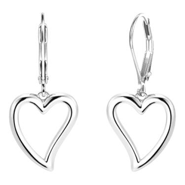 Imagem de StyleJella Brincos modernos banhados a ouro 14 quilates com pingente de coração de amor com fecho de pressão hipoalergênico para mulheres, Latão, Sem pedra preciosa