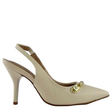 Imagem de Sapato Beira Rio Feminino Scarpin Aberto Strass, Creme, 35