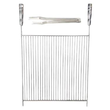Imagem de Kit Grelha Aramada 50x60cm Com Pegador Inox 49cm Churrasco - LAURINDOS