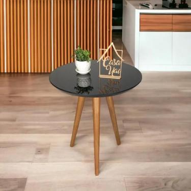 Imagem de Mesa Lateral Tampo com Vidro 60x50cm Pés Palito Marrom - Casa Uai