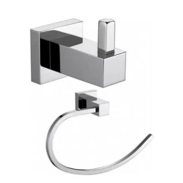 Imagem de Cabide Quadrado + Porta Toalha Para Banheiro Dupla Fixação
