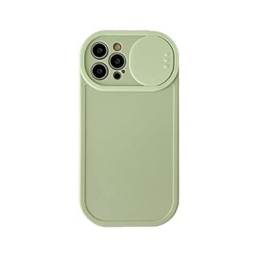 Imagem de Capa de telefone de cor doce sólido bonito para iPhone 13 12 11 Pro Max X XS Max XR Slide Proteção da lente da câmera Capa Para-choque, verde, para iPhone12 ProMax